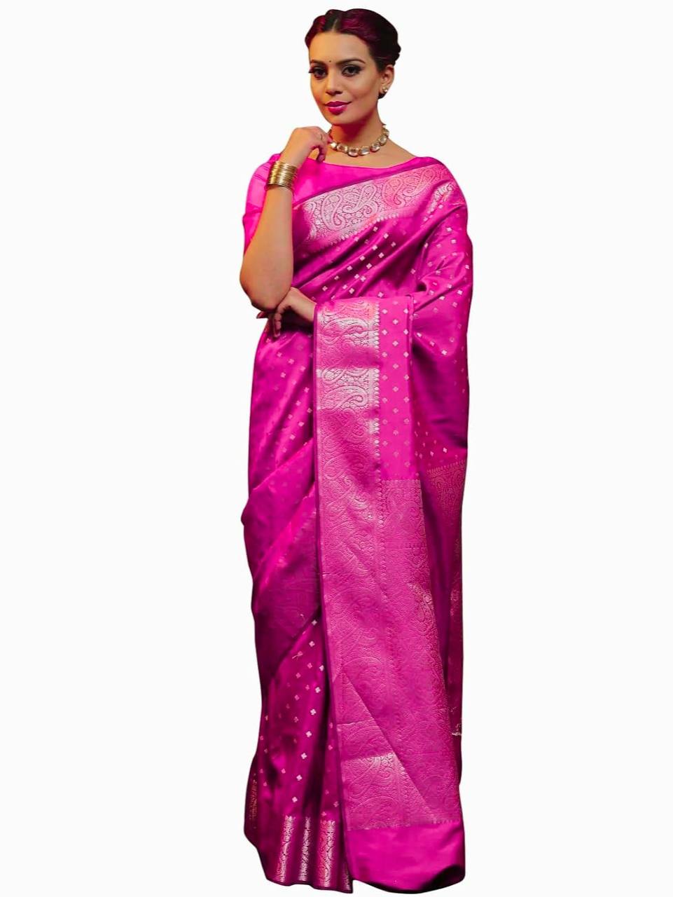 Majestic Pink Splendo Banarasi Silk Saree WIth Fabulouse Blouse Piece