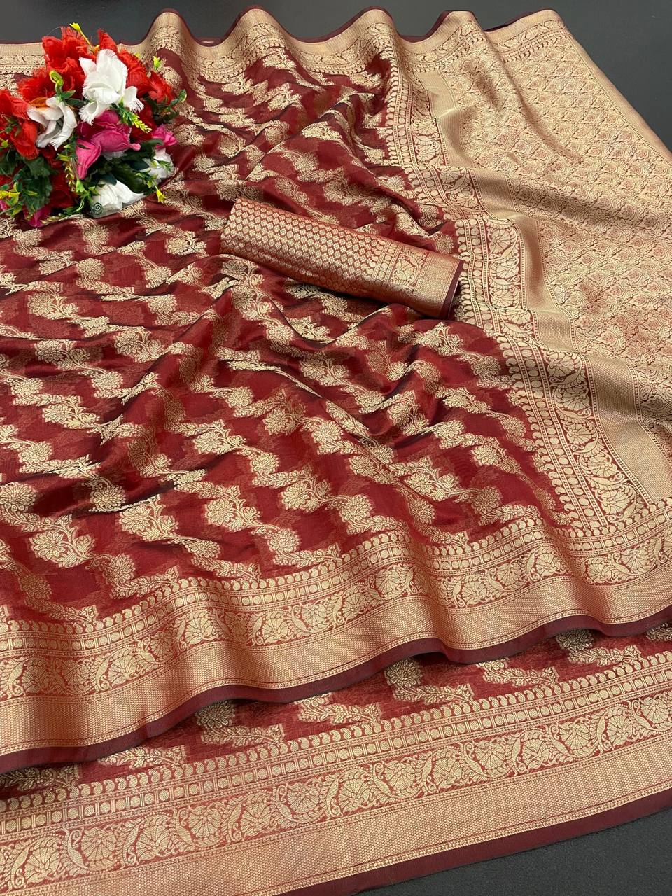 Vihika Organza Silk Saree With Attached Blouse