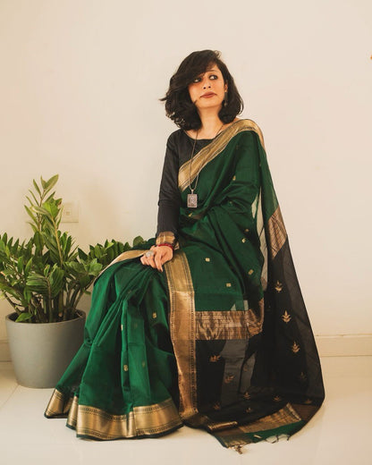 Pinki Green Cotton Silk Saree