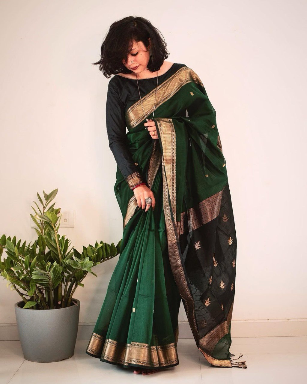 Pinki Green Cotton Silk Saree