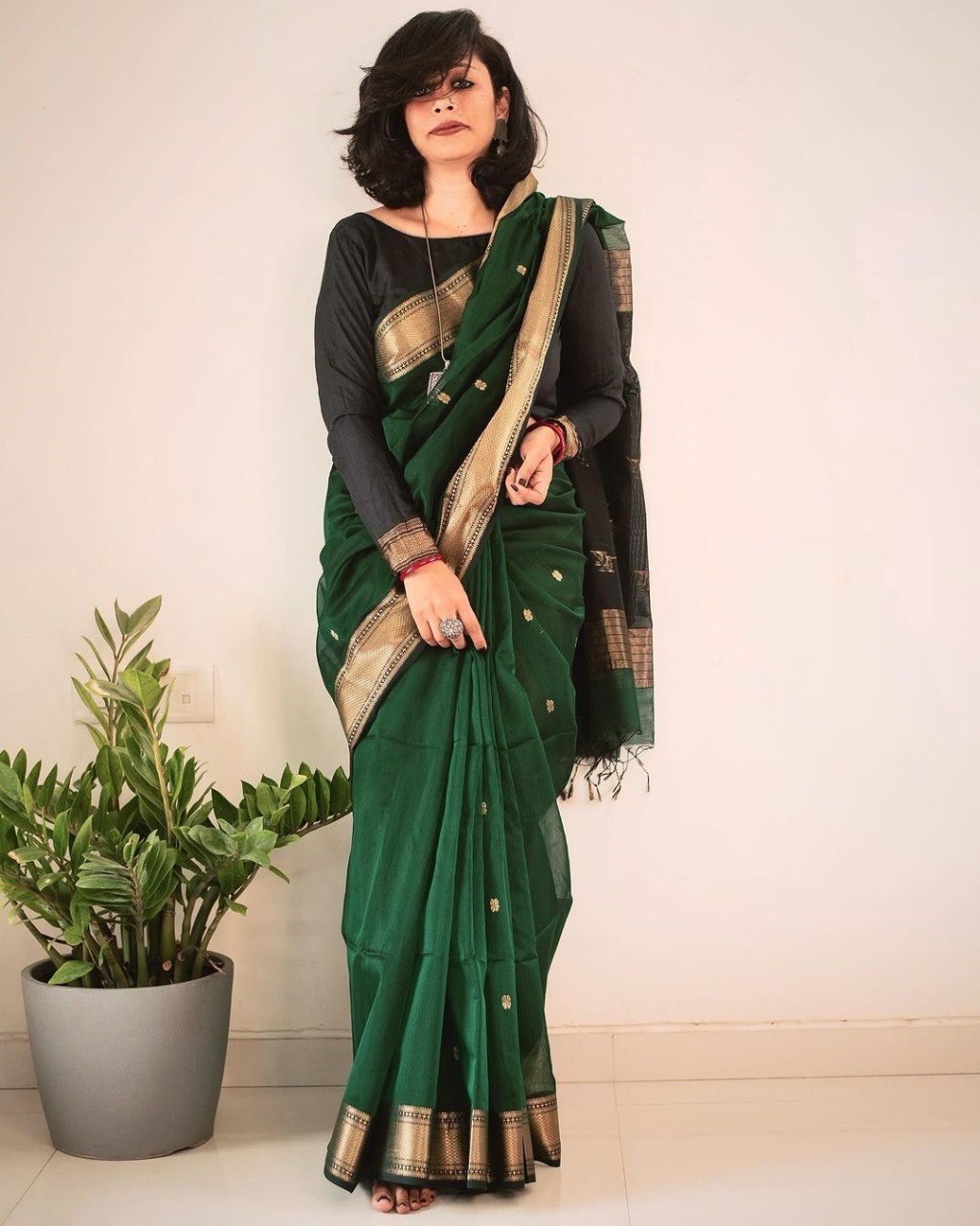 Pinki Green Cotton Silk Saree