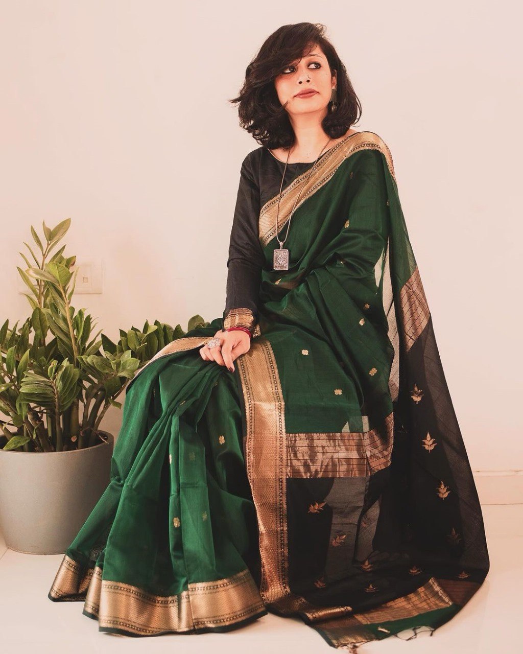 Pinki Green Cotton Silk Saree