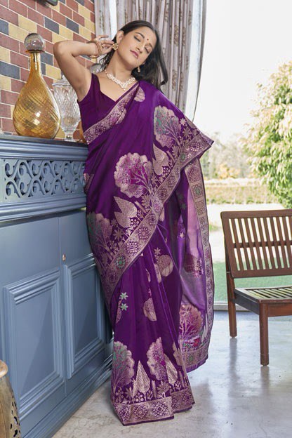 Paro Purple Banarasi Silk Saree