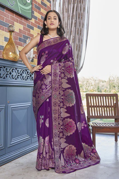 Paro Purple Banarasi Silk Saree