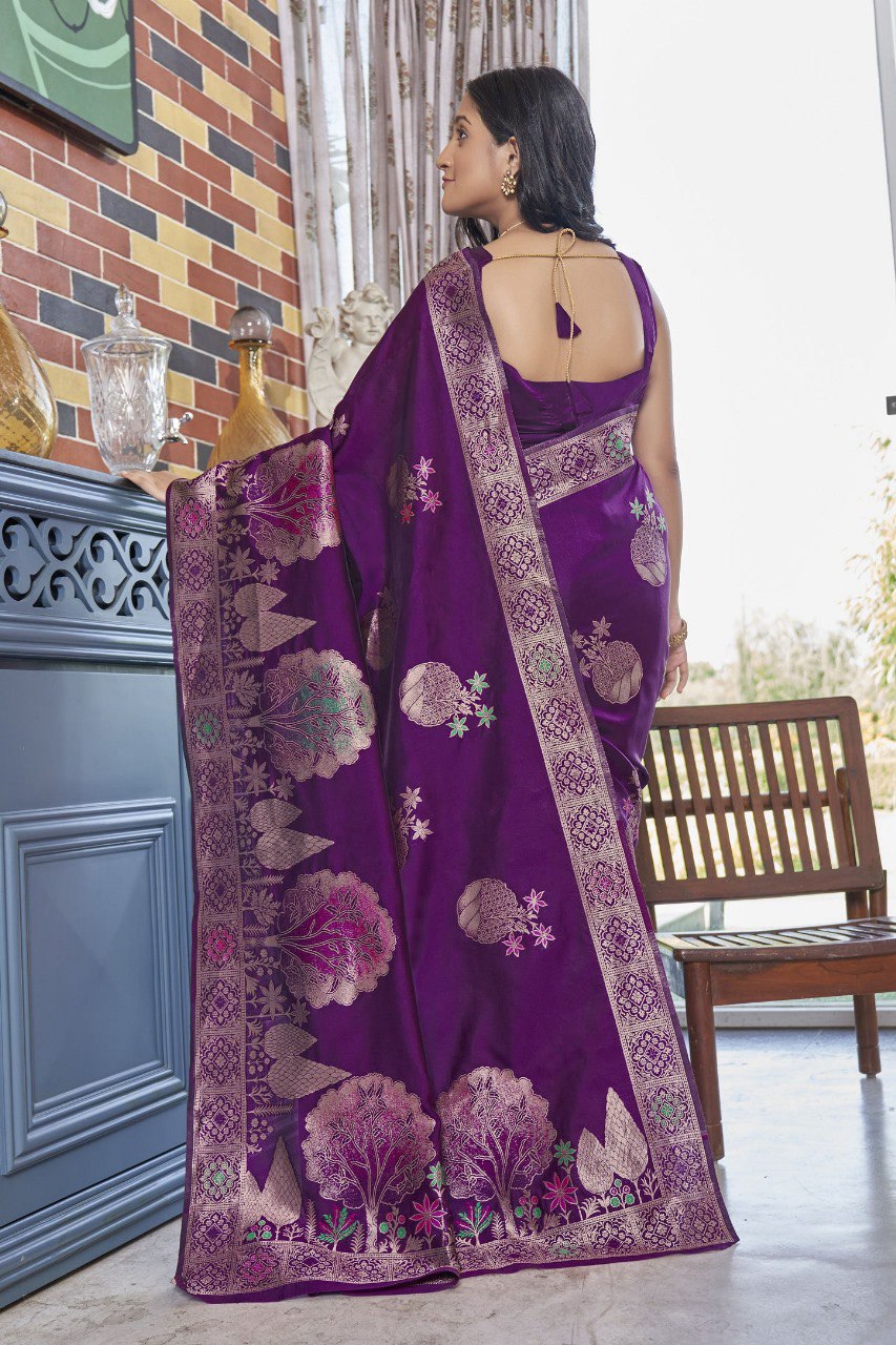 Paro Purple Banarasi Silk Saree