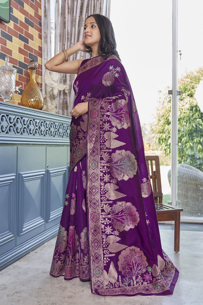 Paro Purple Banarasi Silk Saree