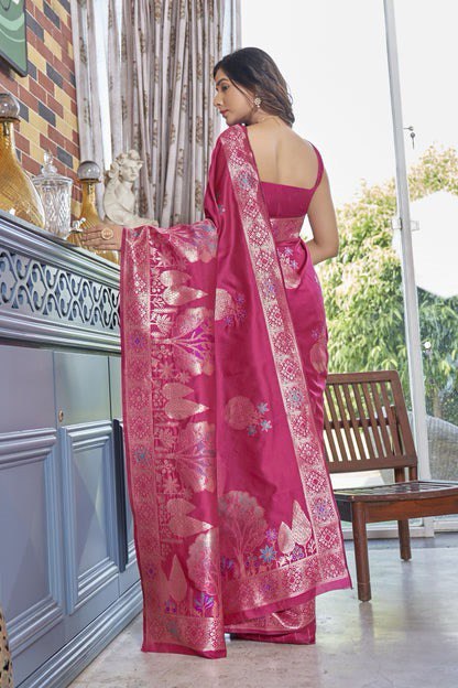 Paro Pink Banarasi Silk Saree