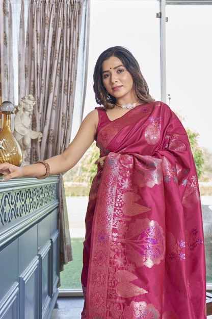 Paro Pink Banarasi Silk Saree