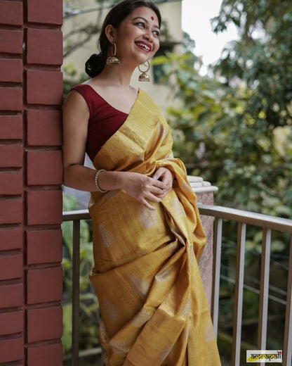 Sonal Mustard Yellow Cotton Silk Saree