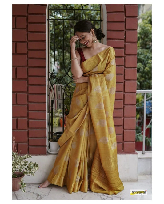 Sonal Mustard Yellow Cotton Silk Saree