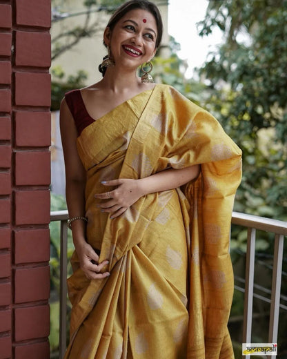 Sonal Mustard Yellow Cotton Silk Saree