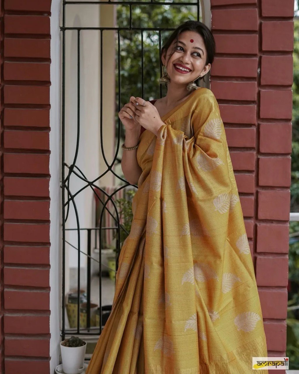 Sonal Mustard Yellow Cotton Silk Saree