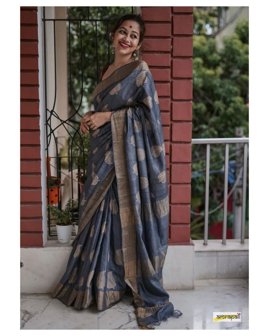 Sonal Grey Cotton Silk Saree