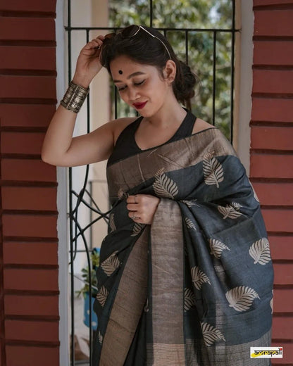 Sonal Black Cotton Silk Saree