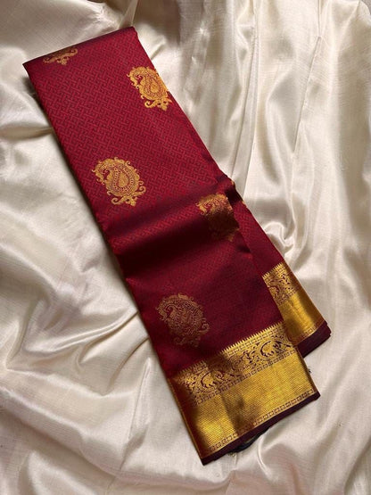 Shrisha Maroon Banarasi Silk Saree With Fabulous Blouse Piece