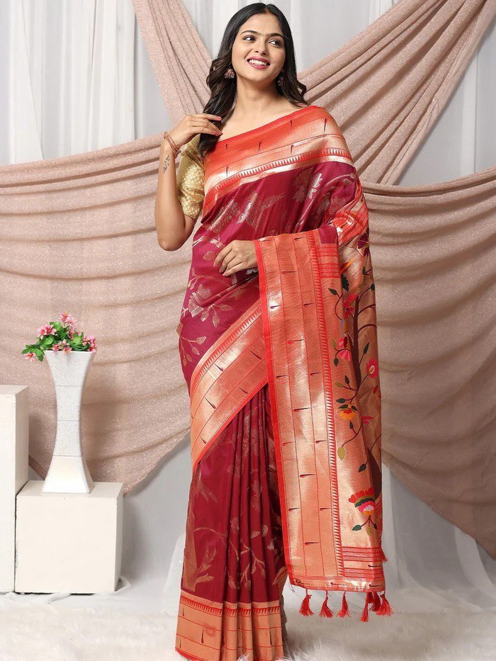 Shivanya Orange Banarasi Silk Saree With Fabulous Blouse Piece