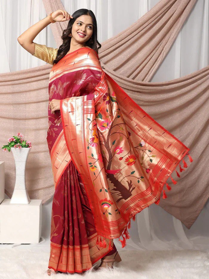 Shivanya Orange Banarasi Silk Saree With Fabulous Blouse Piece