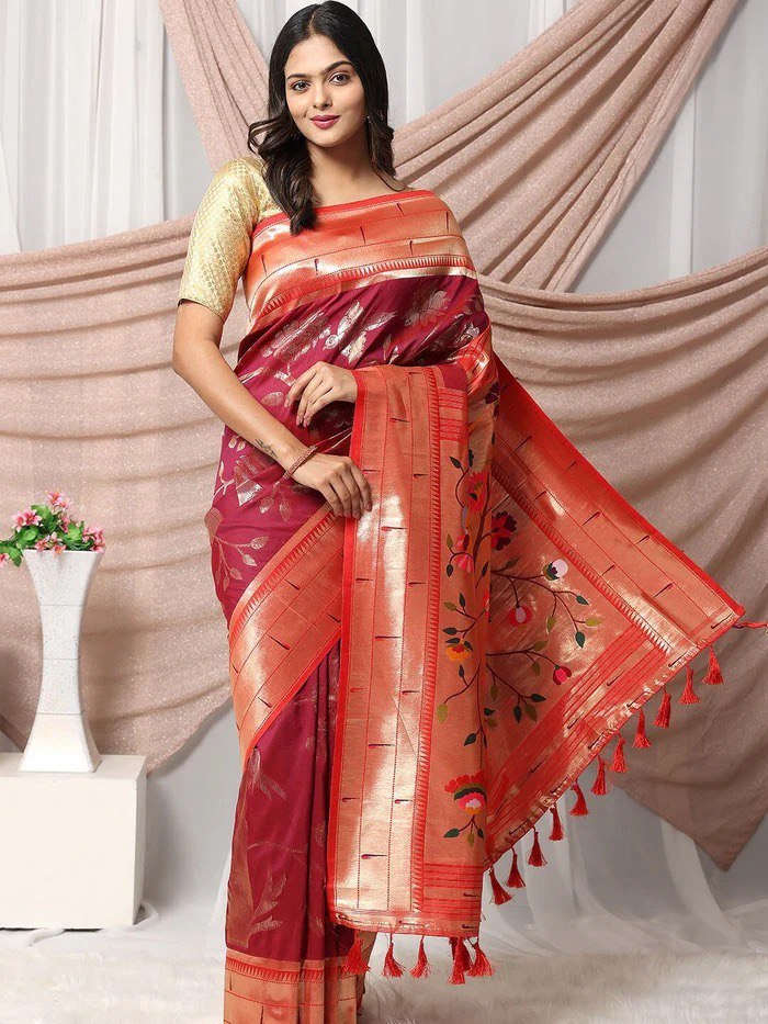 Shivanya Orange Banarasi Silk Saree With Fabulous Blouse Piece