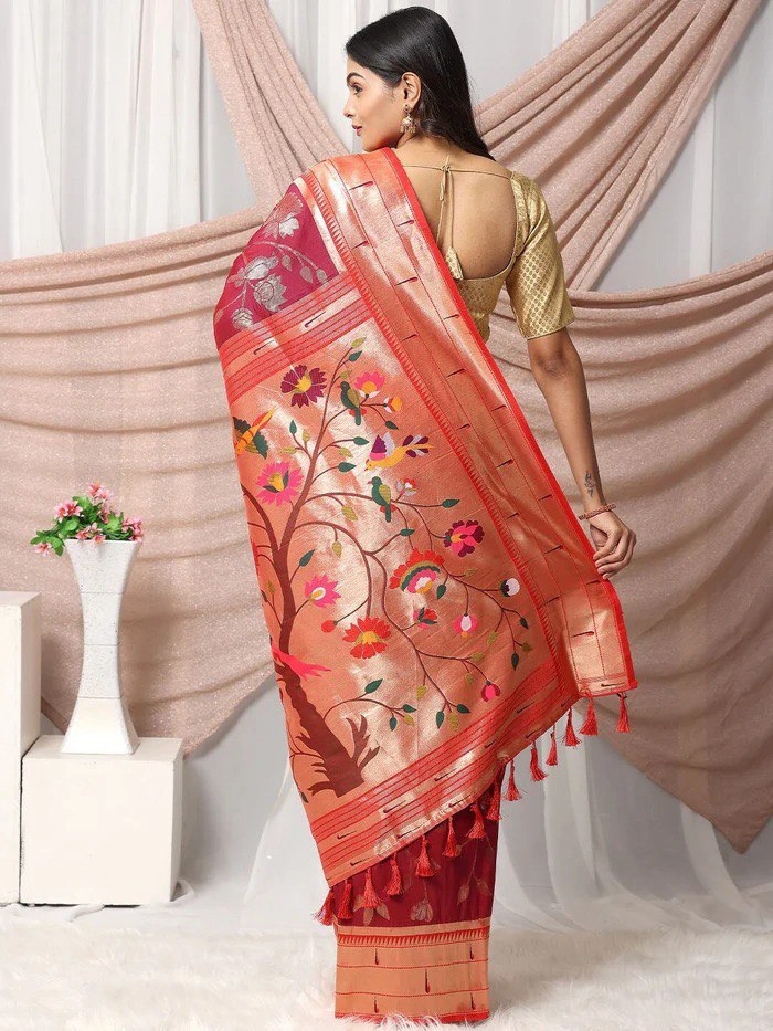 Shivanya Orange Banarasi Silk Saree With Fabulous Blouse Piece