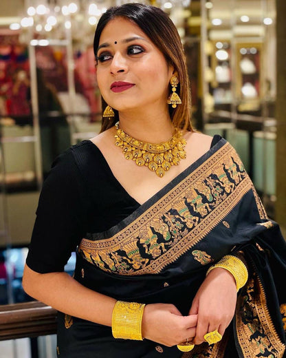 Margo Black Banarasi Silk Saree With Fabulous Blouse Piece