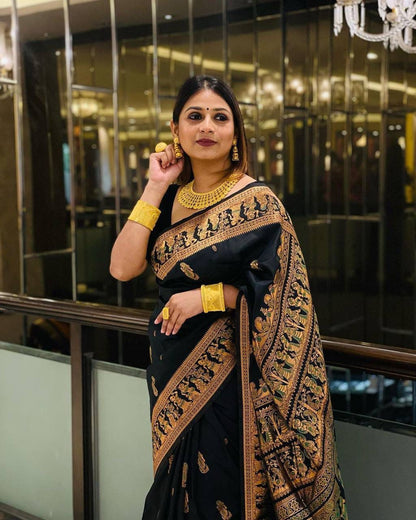 Margo Black Banarasi Silk Saree With Fabulous Blouse Piece