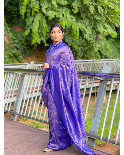 Piya Blue Banarasi Silk Saree With Fabulous Blouse Piece