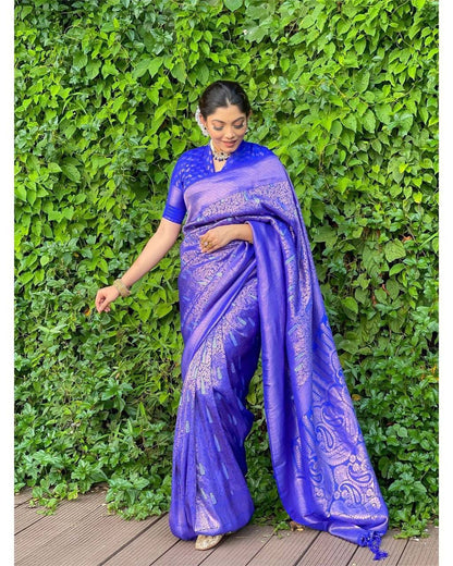 Piya Blue Banarasi Silk Saree With Fabulous Blouse Piece