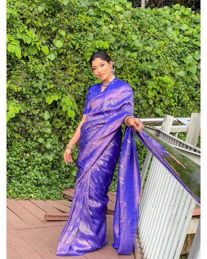 Piya Blue Banarasi Silk Saree With Fabulous Blouse Piece