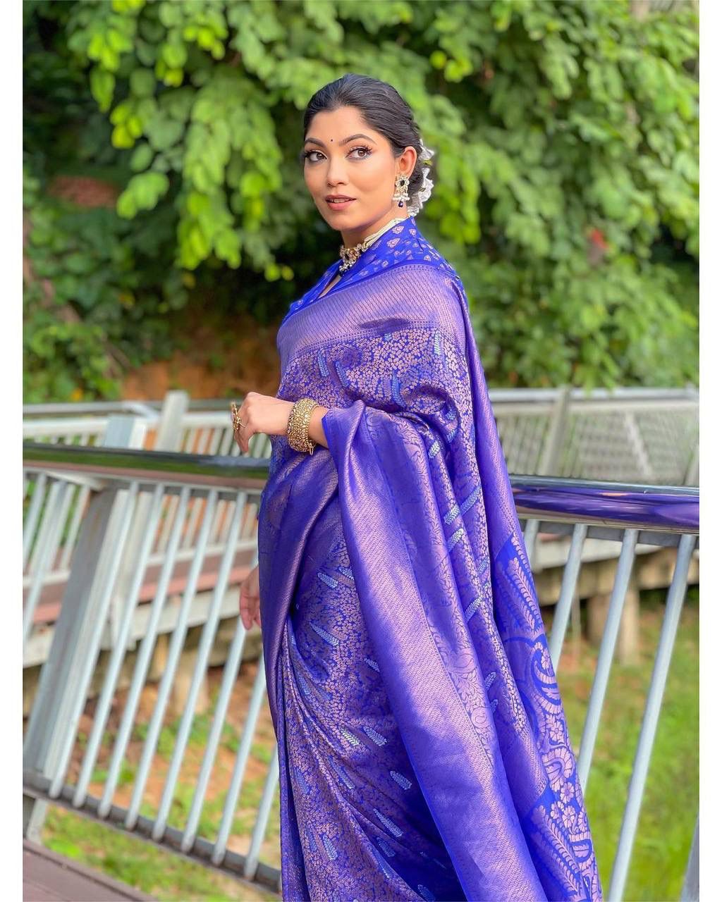 Piya Blue Banarasi Silk Saree With Fabulous Blouse Piece