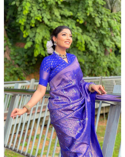 Piya Blue Banarasi Silk Saree With Fabulous Blouse Piece