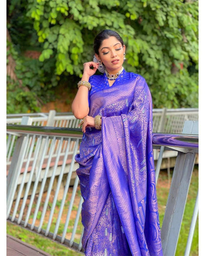 Piya Blue Banarasi Silk Saree With Fabulous Blouse Piece