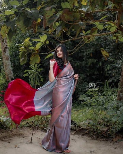 Asha Rose Red Banarasi Silk Saree With Fabulous Blouse Piece