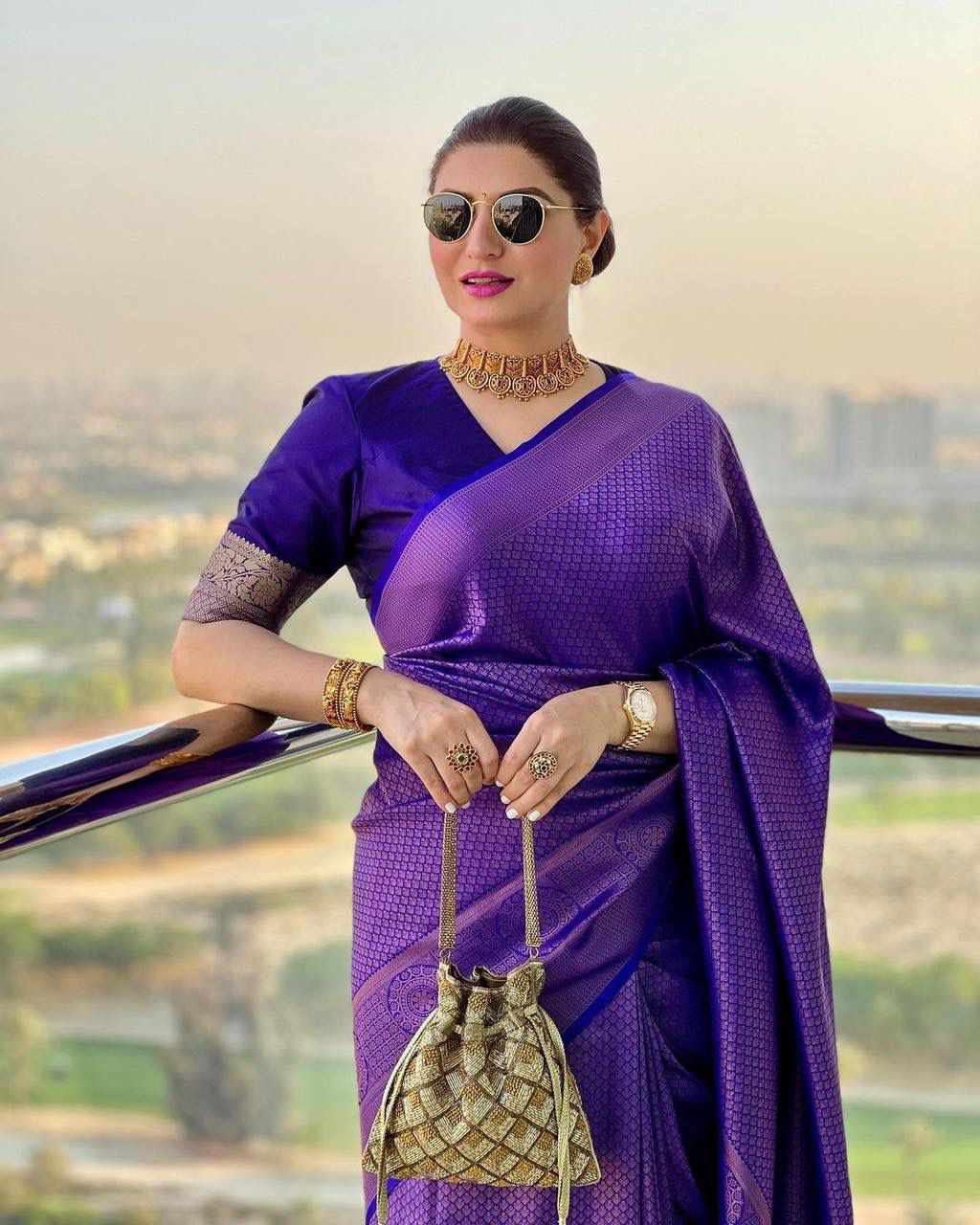 Uma Purple Banarasi Silk Saree WIth Fabulouse Blouse Piece