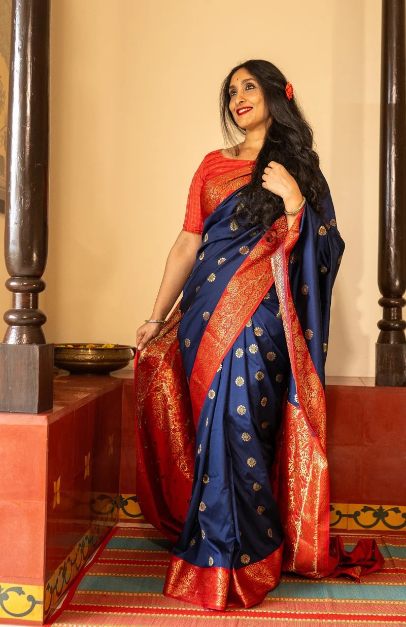 Rosey Blue Banarasi Silk Saree With Fabulous Blouse Piece