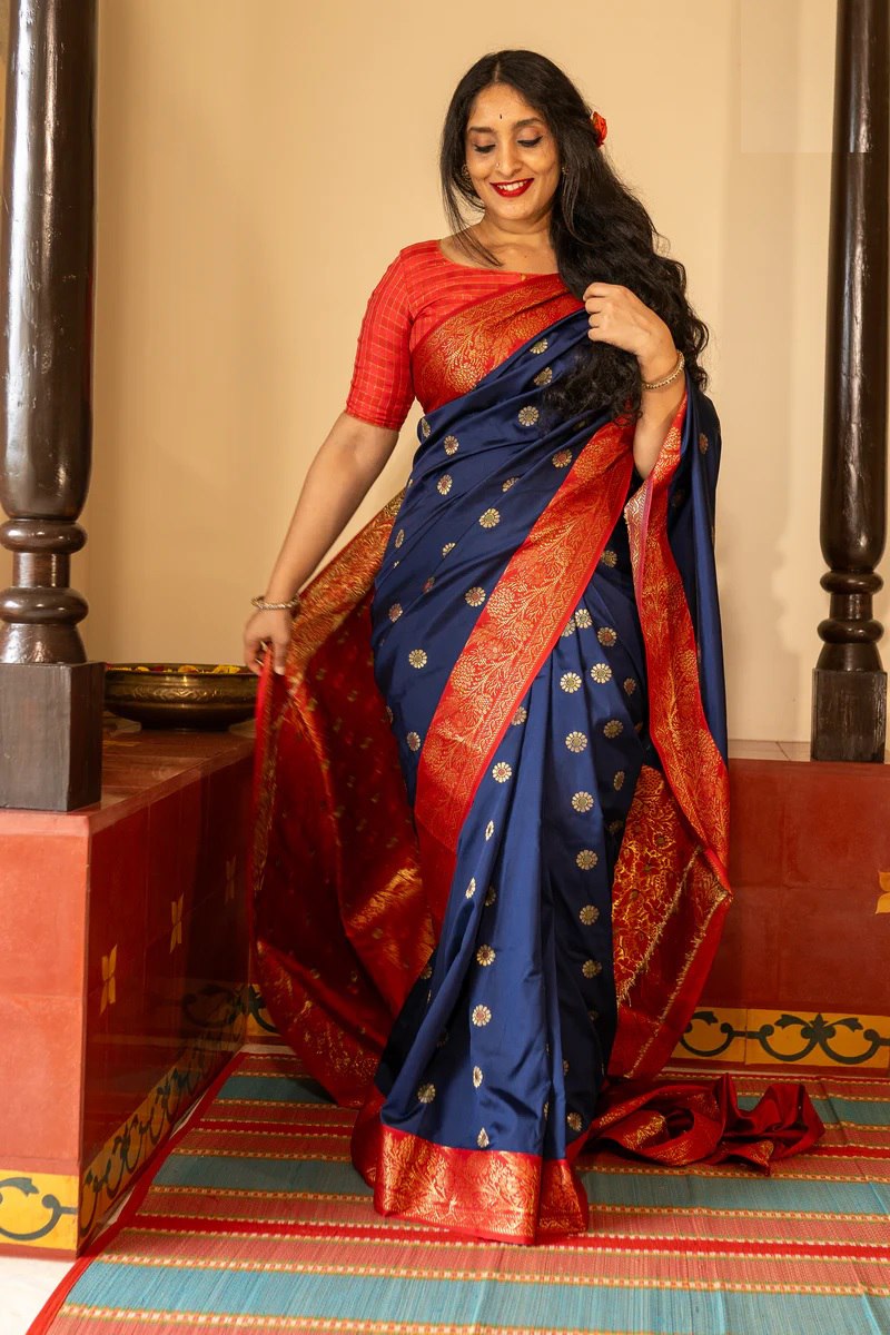 Rosey Blue Banarasi Silk Saree With Fabulous Blouse Piece