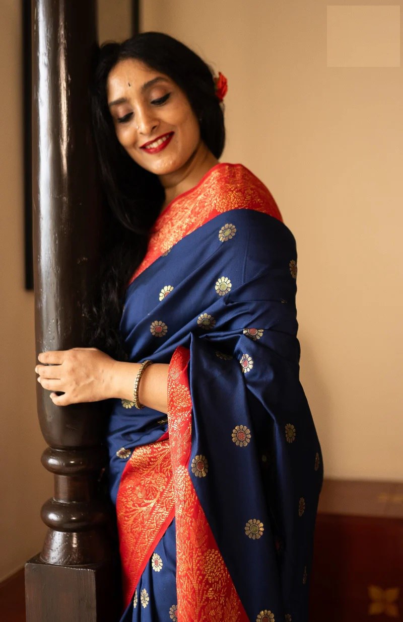 Rosey Blue Banarasi Silk Saree With Fabulous Blouse Piece