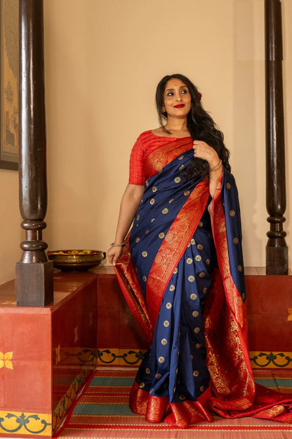 Rosey Blue Banarasi Silk Saree With Fabulous Blouse Piece