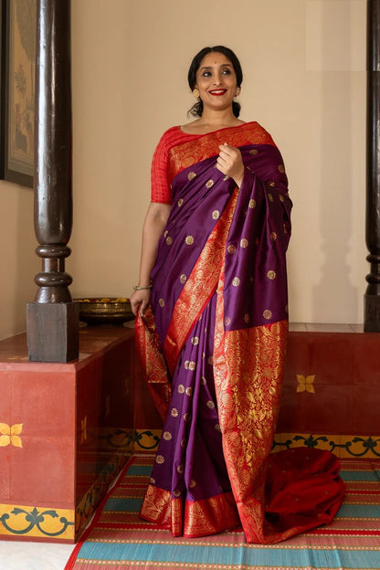 Rosey Purple Banarasi Silk Saree With Fabulous Blouse Piece