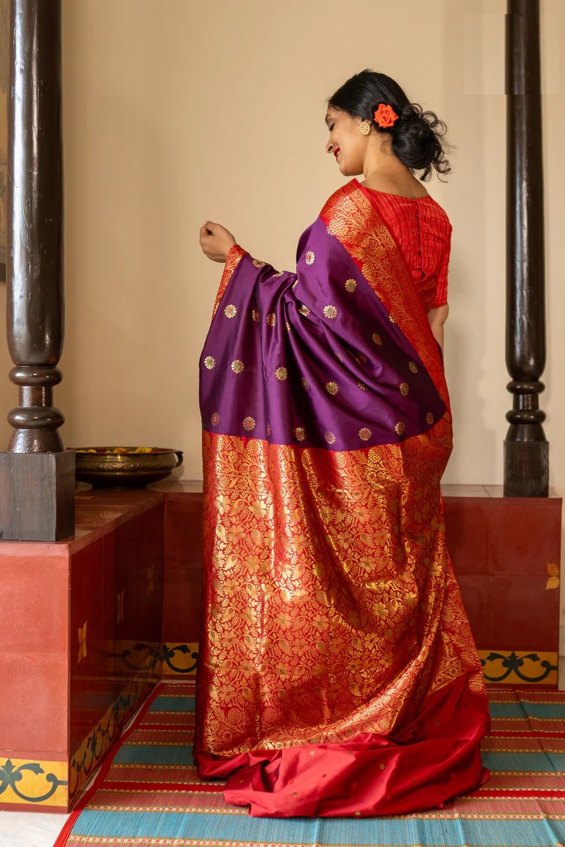 Rosey Purple Banarasi Silk Saree With Fabulous Blouse Piece