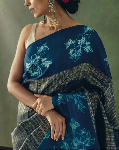 Banasri Blue Banarasi Silk Saree With Fabulous Blouse Piece