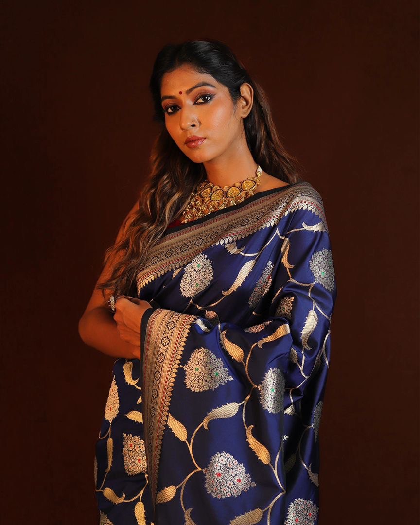 Kreshi Blue Banarasi Silk Saree With Fabulous Blouse Piece