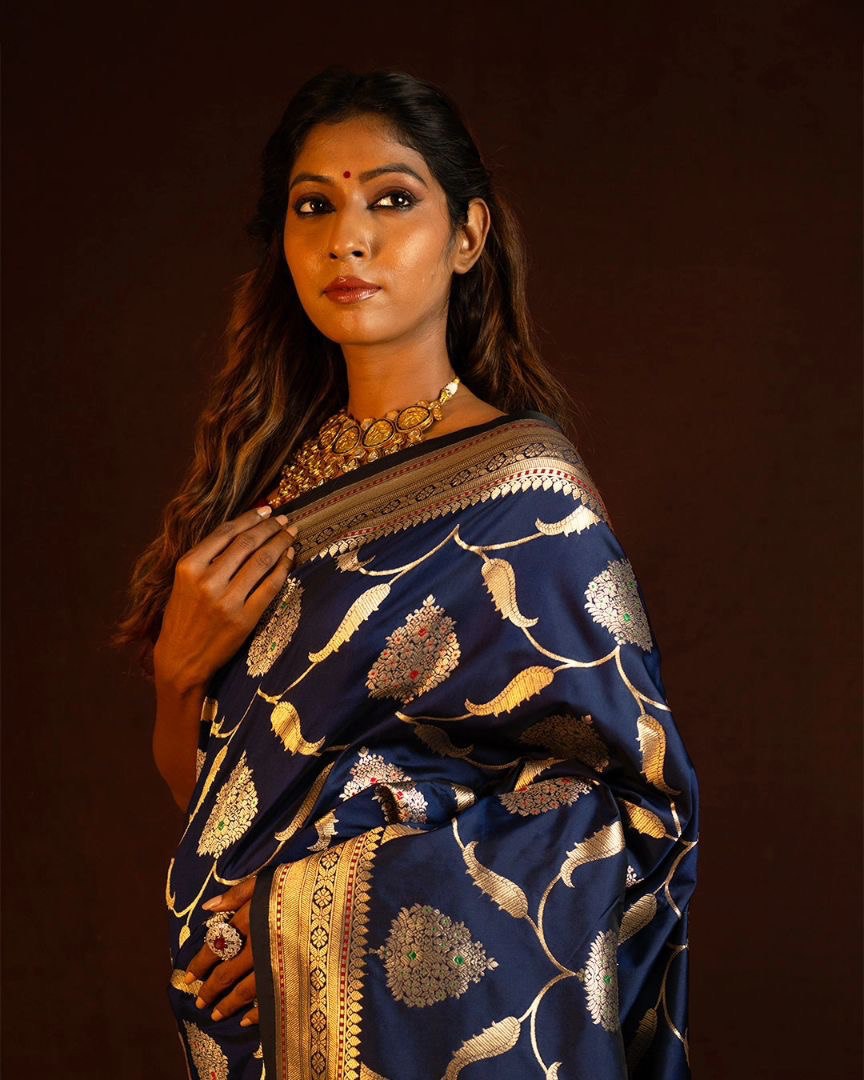 Kreshi Blue Banarasi Silk Saree With Fabulous Blouse Piece