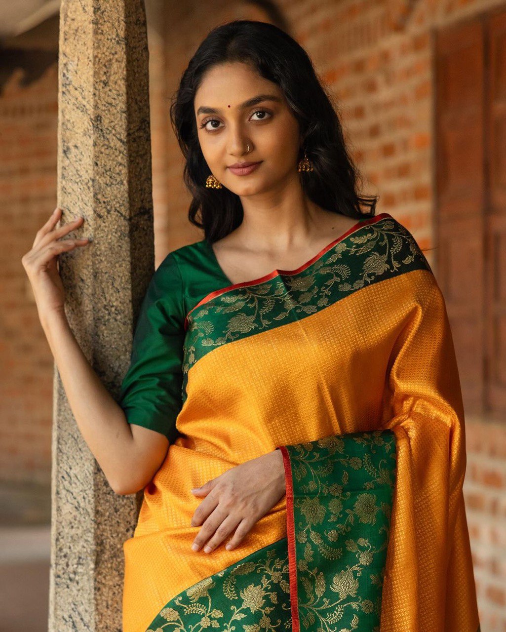 Venisha Yellow Banarasi Silk Saree With Fabulous Blouse Piece