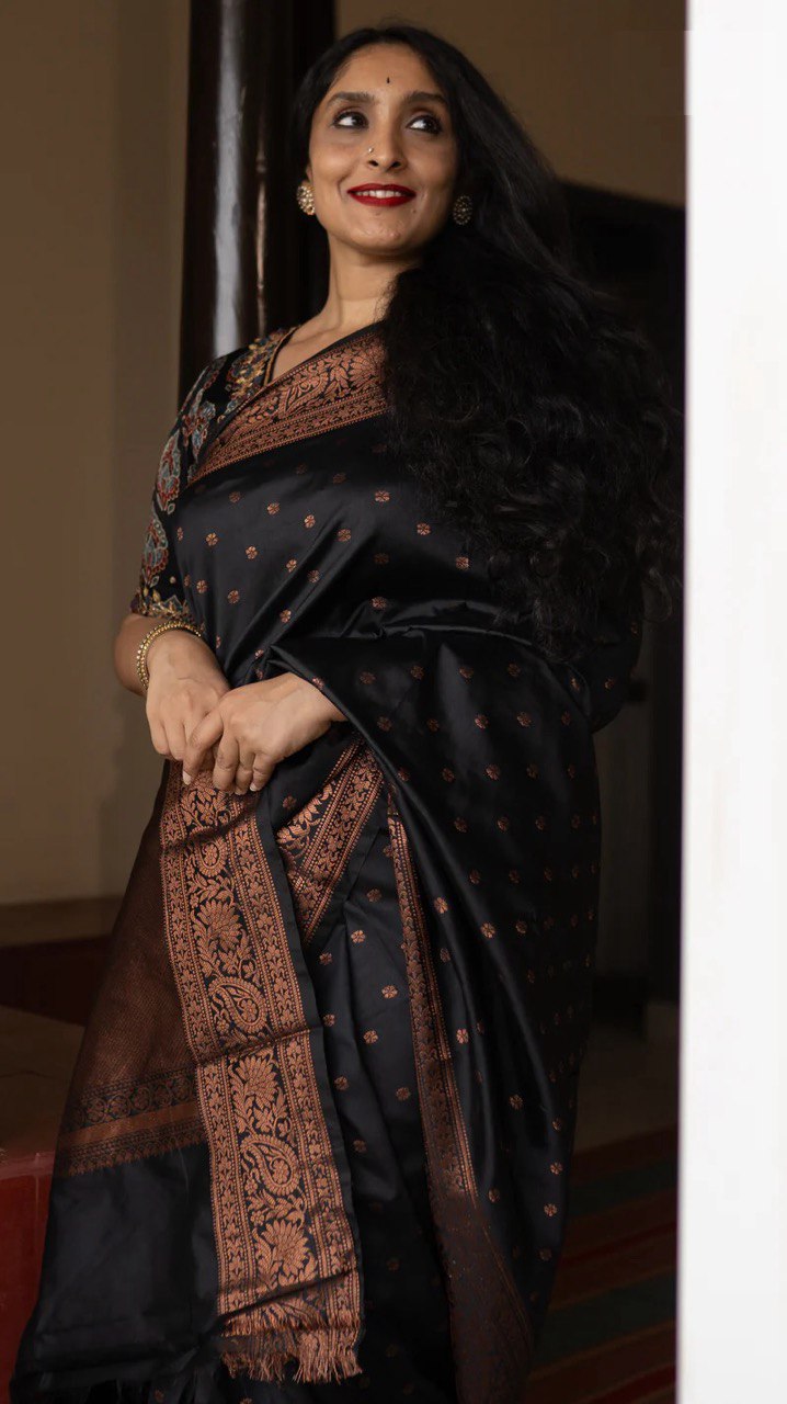 Chaya Black Banarasi Silk Saree WIth Fabulouse Blouse Piece