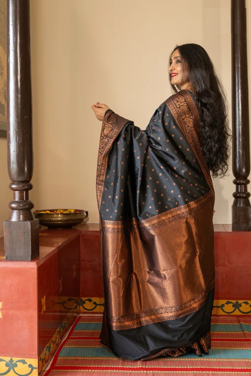 Chaya Black Banarasi Silk Saree WIth Fabulouse Blouse Piece