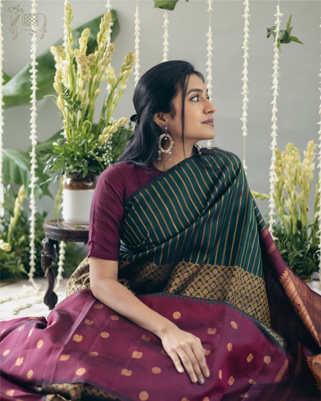 Banu Green And Maroon Banarasi Silk Saree WIth Fabulouse Blouse Piece