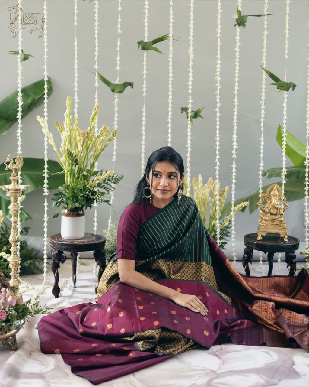 Banu Green And Maroon Banarasi Silk Saree WIth Fabulouse Blouse Piece