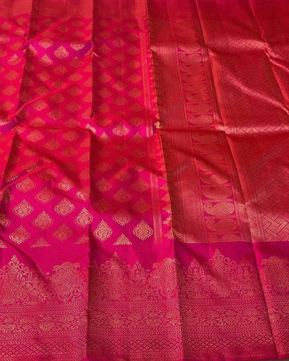 Bhanushi Rani Pink Banarasi Silk Saree WIth Fabulouse Blouse Piece