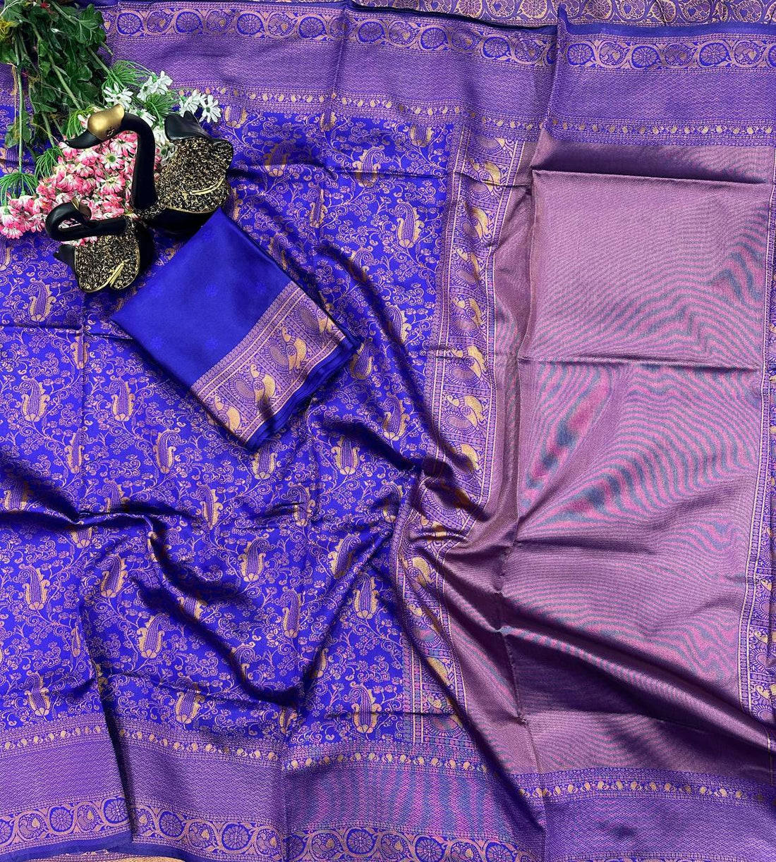 Regal Sapphire Splendor Banarasi Silk Saree WIth Fabulouse Blouse Piece