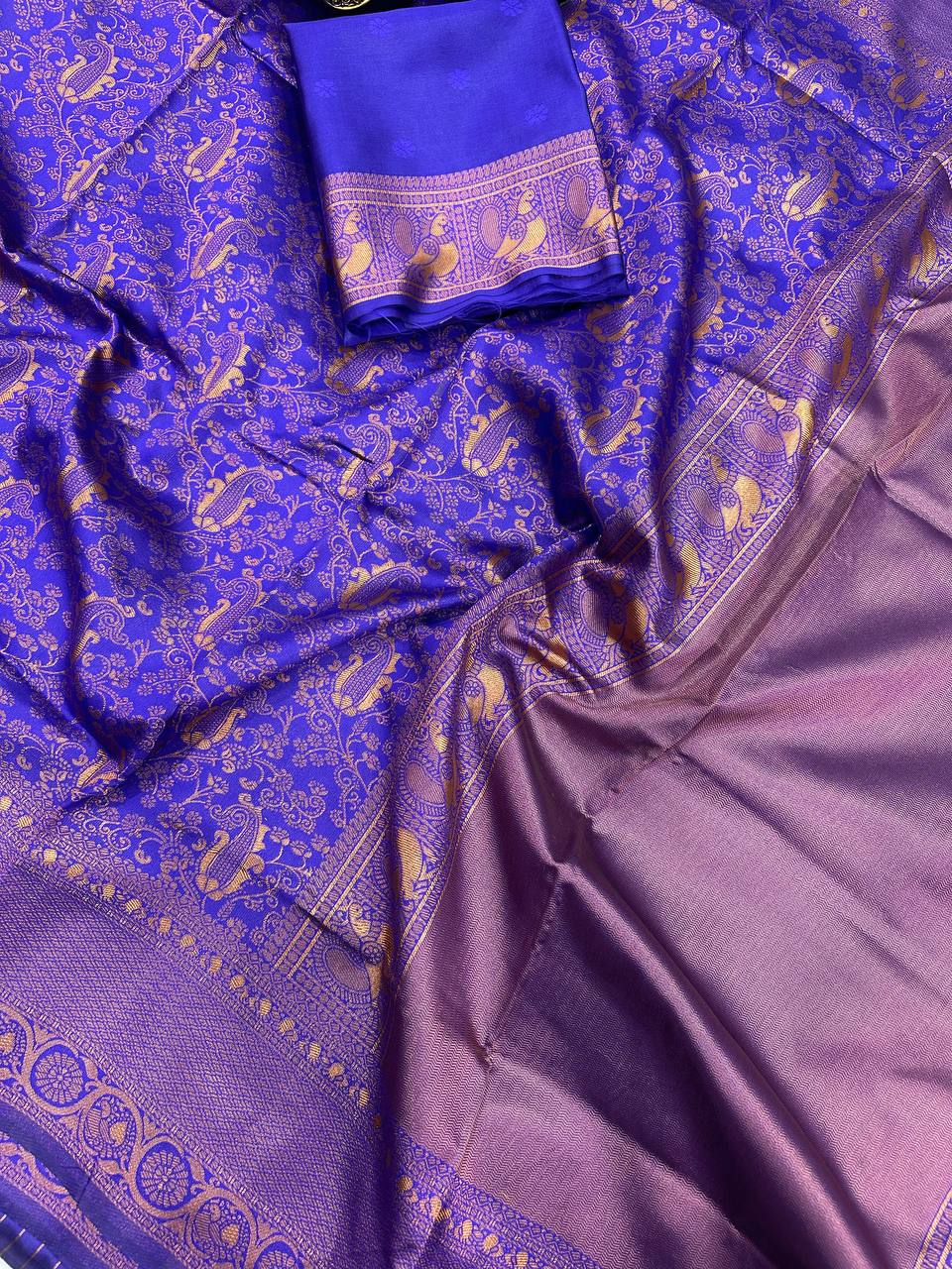 Regal Sapphire Splendor Banarasi Silk Saree WIth Fabulouse Blouse Piece